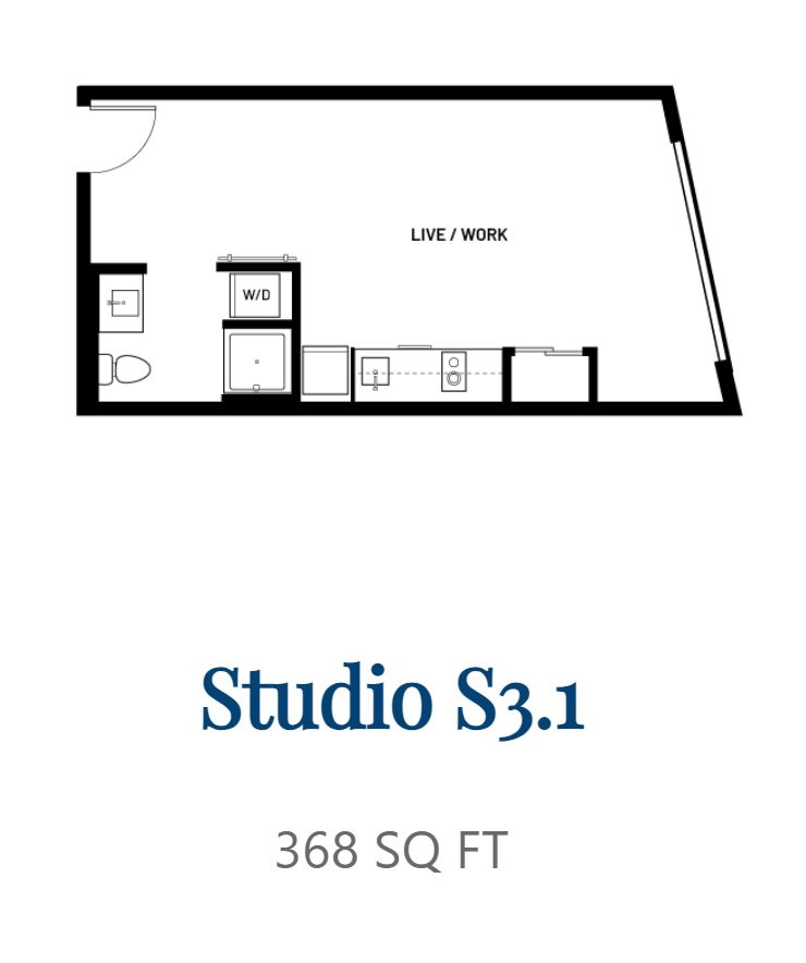 Floor plan for studio, 1 bath, 368 sqft